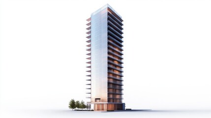 Modern architectural design of a tall residential building located in an urban environment showcasing sleek lines. Generative AI
