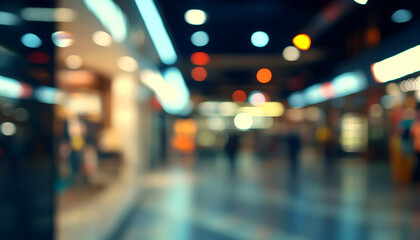 Modern shopping mall interior during Black Friday sale captured in a blurry view