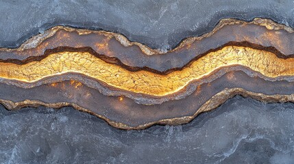 Golden resin river art, gray background, home decor