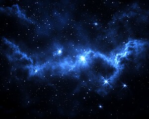 Naklejka premium Blue nebula with bright stars in space.