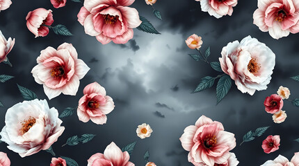 beautiful fantasy vintage wallpaper botanical flower bunch,vintage motif for floral print digital background.
