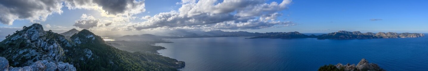 The panoramic view from the Penya des Migdia to Cape Formentor, Majorca