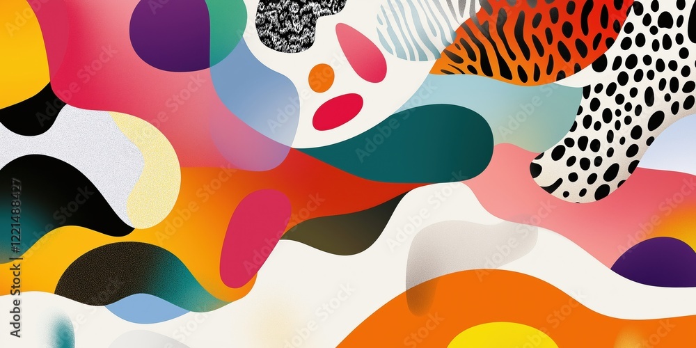 Aufkleber a colorful abstract painting with a lot of different shapes and colors. the painting is full of ener