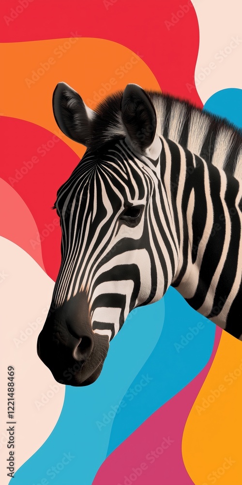 Poster a zebra is the main subject of the image, which is surrounded by a colorful background. the zebra's 