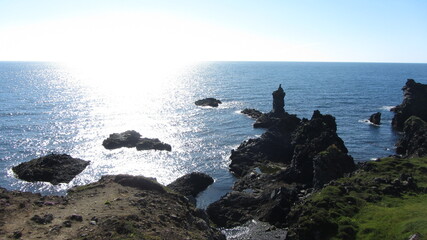 Dramatic coastal cliffs at Arnarstapi, Snæfellsnes Peninsula, Iceland, featuring striking basalt...