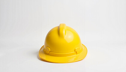 Fototapeta premium Yellow hard hat on white background, safety and construction symbolism