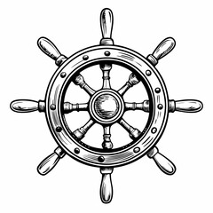 Obraz premium Nautical Ship Steering Wheel Illustration, Maritime Navigation, Vintage Design, Retro Nautical Art
