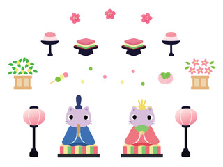 ひなまつりのイラストセット　ネコのひな人形
