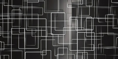 Intertwined white squares form a complex digital network on a dark background, representing connectivity and modern technology