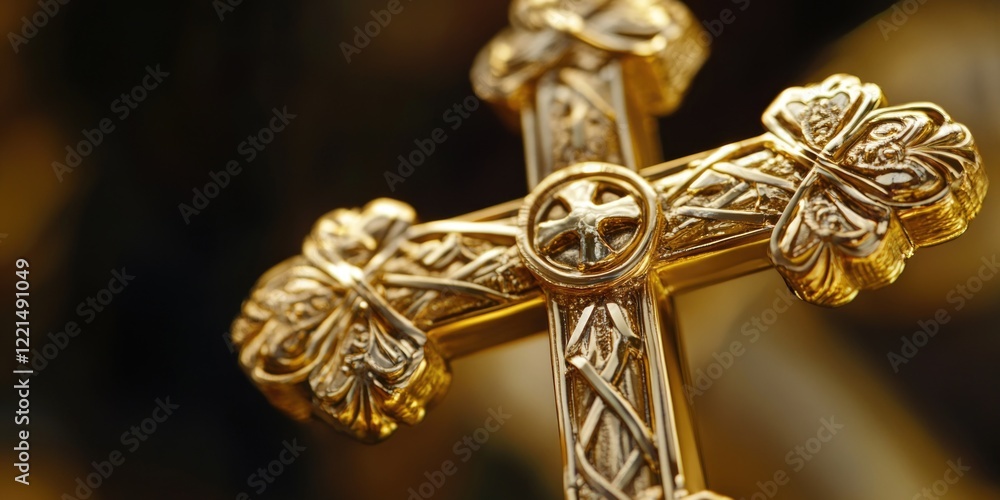 Aufkleber a golden cross adorned with intricate patterns and details, suitable for various contexts where fait