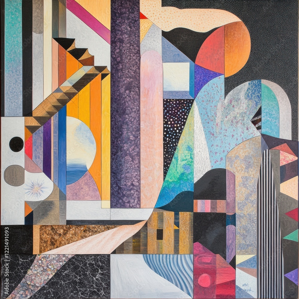 Poster vibrant geometric abstract art showcasing bold colors and shapes in a dynamic arrangement. generativ