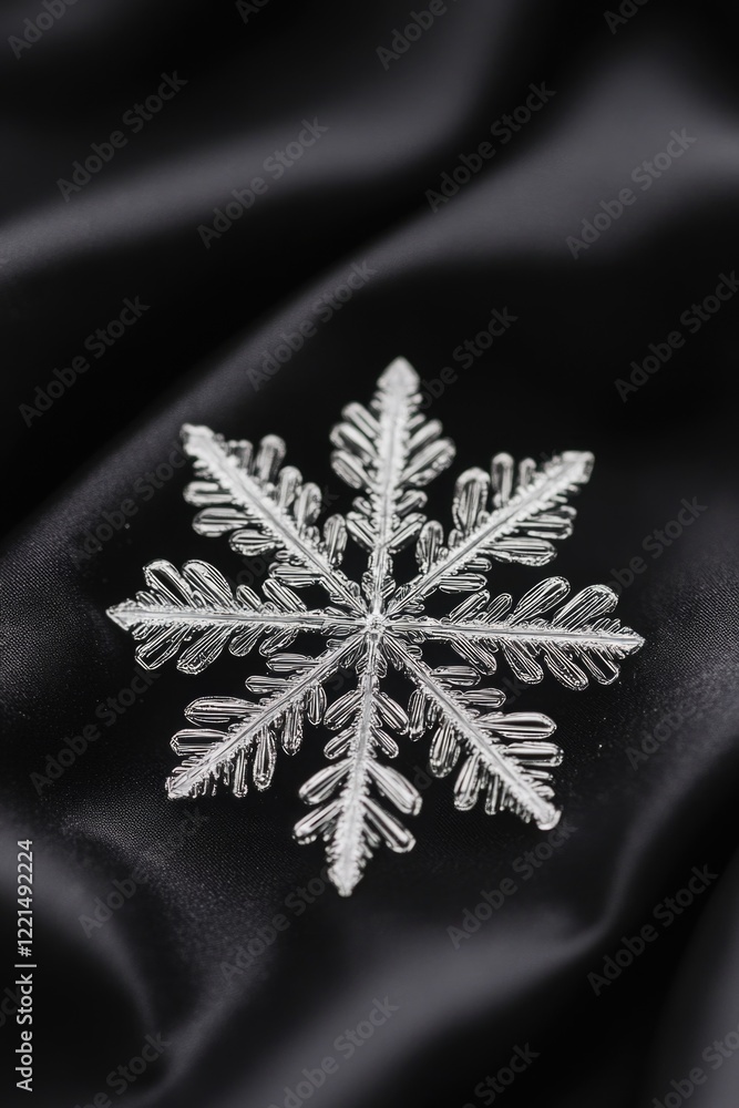 Poster close-up shot of a delicate snowflake on a dark background