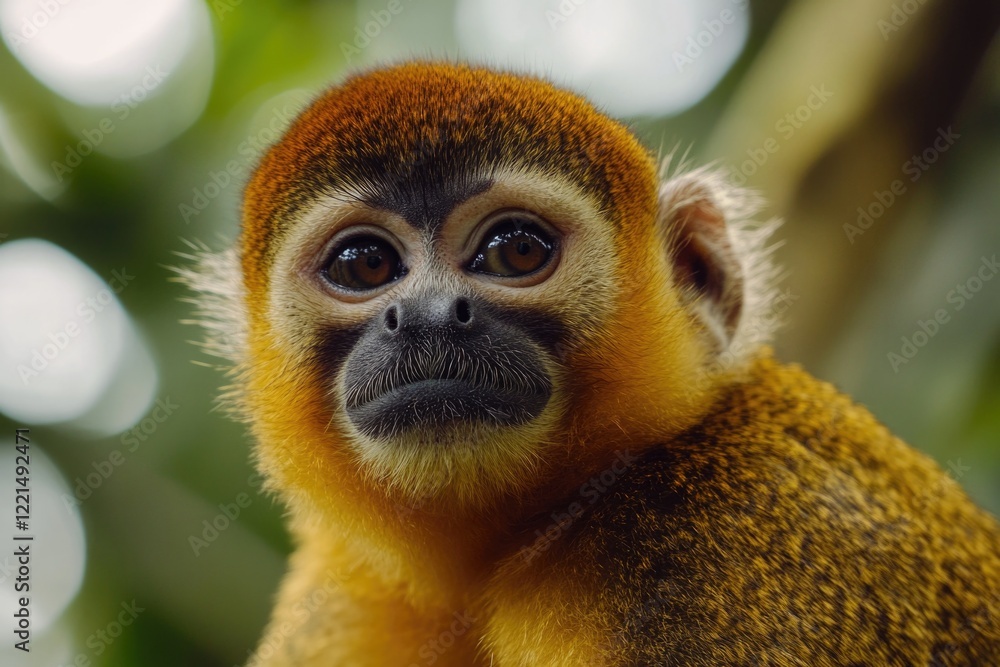 Poster a close-up view of a monkey's face with a blurred background