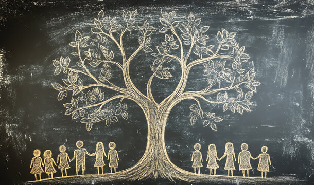 A family tree drawn on a chalkboard, symbolizing legacy and longterm family planning