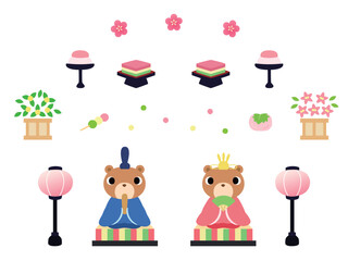 ひなまつりのイラストセット　クマのひな人形