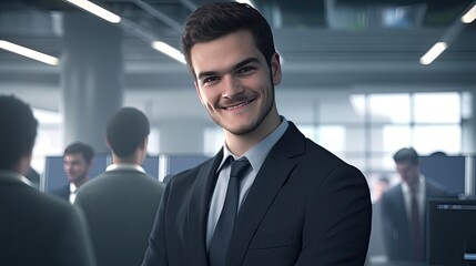 Fototapeta premium Happy office worker in formal wear smiling at the camera, posing for a business catalog portrait, confidently laughing with a wide smile