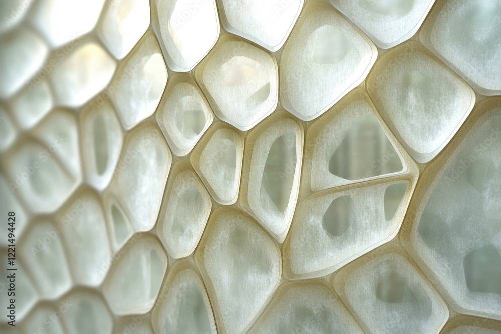 Poster abstract image of interconnected organic shapes, resembling a cellular structure or honeycomb patter