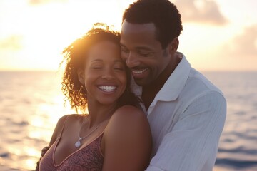 Fototapeta premium Warm and intimate yacht scene with a smiling couple