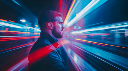 Man in Profile Against a Background of City Lights at Night