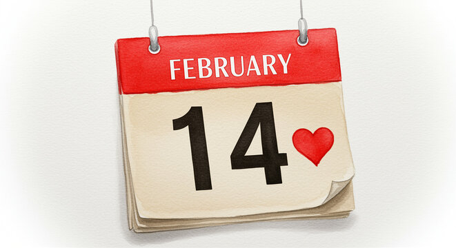 calendar showing february 14 valentine's day love heart decoration