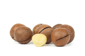 macadamia nuts on white background