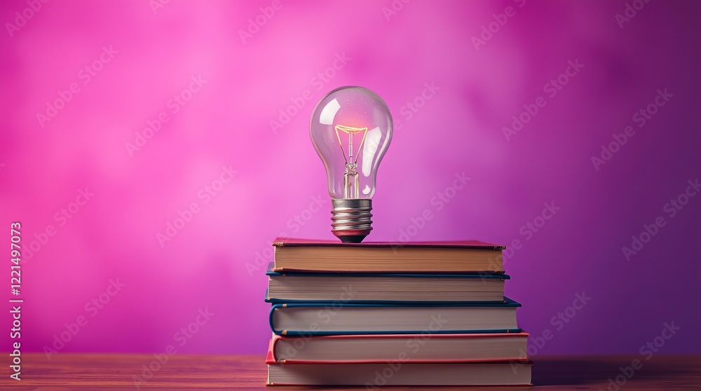 Aufkleber a light bulb on stack of books in vibrant background. ai powered personalized learning tailored book
