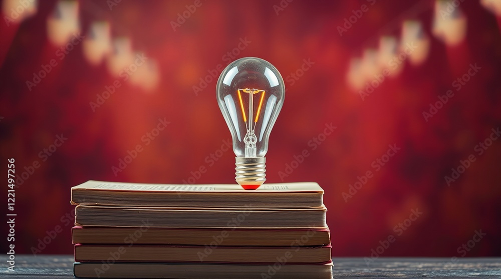 Aufkleber a light bulb on stack of books in vibrant background. ai powered personalized learning tailored book