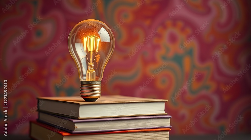 Aufkleber a light bulb on stack of books in vibrant background. ai powered personalized learning tailored book