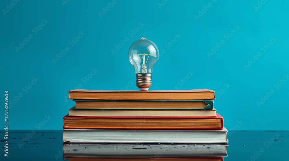 Aufkleber a light bulb on stack of books in vibrant background. ai powered personalized learning tailored book