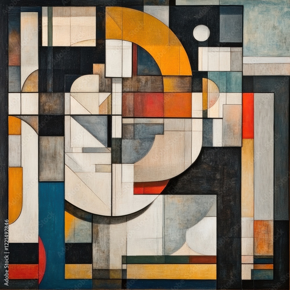Poster abstract geometric artwork featuring contrasting shapes and colors in a modern composition. generati