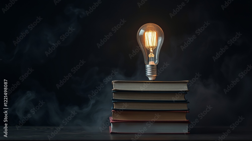 Aufkleber a light bulb on stack of books in vibrant background. ai powered personalized learning tailored book