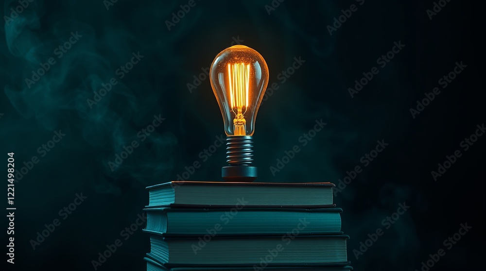 Aufkleber a light bulb on stack of books in vibrant background. ai powered personalized learning tailored book