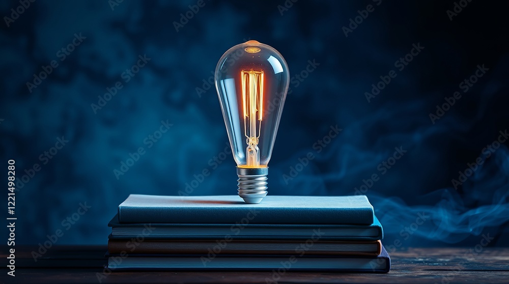 Aufkleber a light bulb on stack of books in vibrant background. ai powered personalized learning tailored book