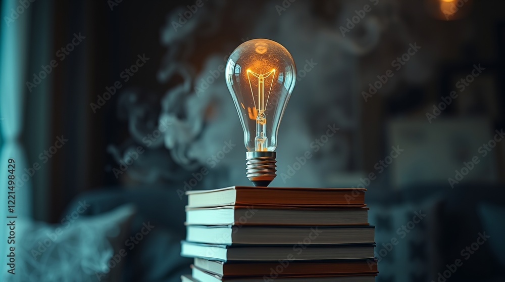 Aufkleber a light bulb on stack of books in vibrant background. ai powered personalized learning tailored book