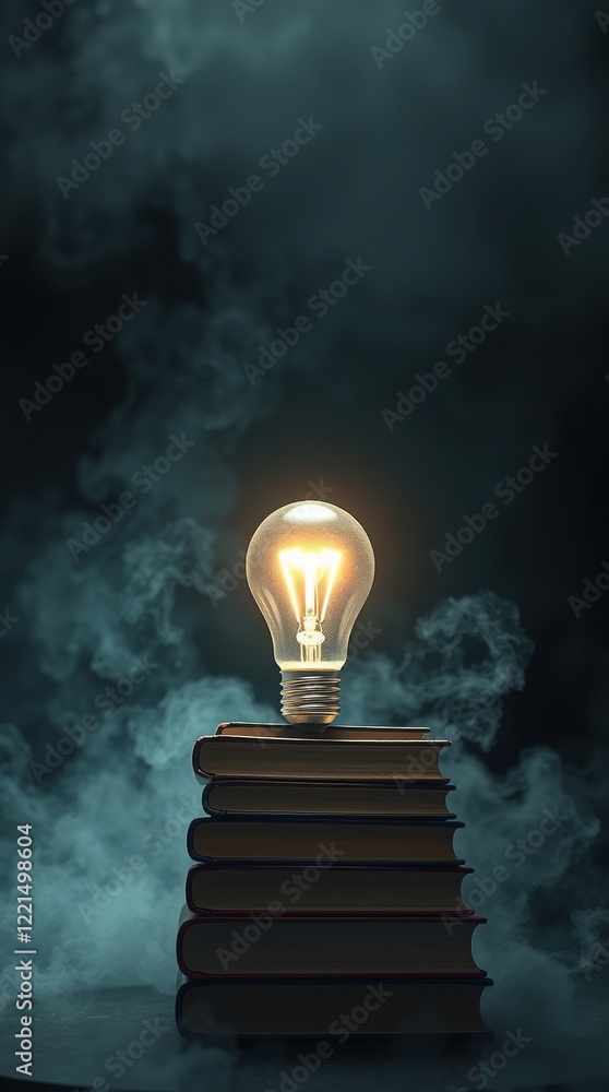 Aufkleber a light bulb on stack of books in vibrant background. ai powered personalized learning tailored book