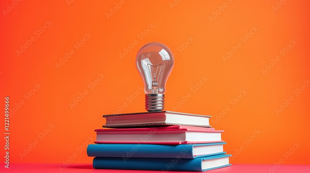 Aufkleber a light bulb on stack of books in vibrant background. ai powered personalized learning tailored book