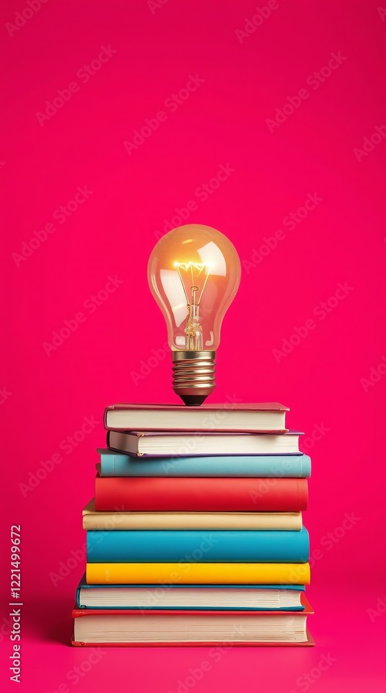 Aufkleber a light bulb on stack of books in vibrant background. ai powered personalized learning tailored book
