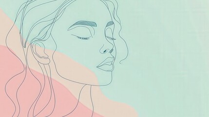 A delicate line drawing of a woman’s profile, minimalist yet elegant, with soft curves and a subtle pastel background, evoking a sense of grace and serenity.
