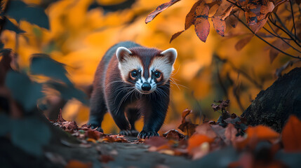 A Striking Marbled Polecat Gracefully Maneuvering Through Its Enriching Zoo Habitat