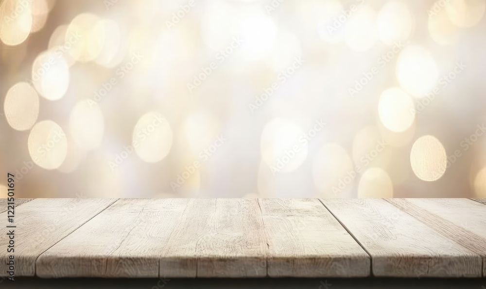 Aufkleber minimalistic wooden table with a soft golden bokeh background, creating a peaceful and elegant setti