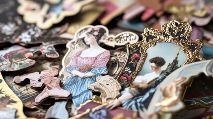 A collection of brooches featuring images of women