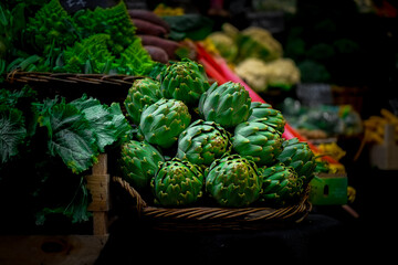 Closeup on artichoke displayed at the market