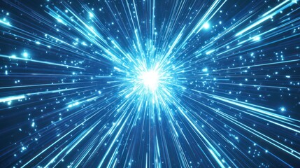 Fototapeta premium Blue energy burst, space travel, starfield background, futuristic design, website header