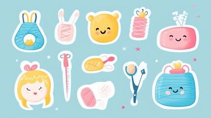 Adorable Cartoon Stickers Featuring Cute Characters and Objects