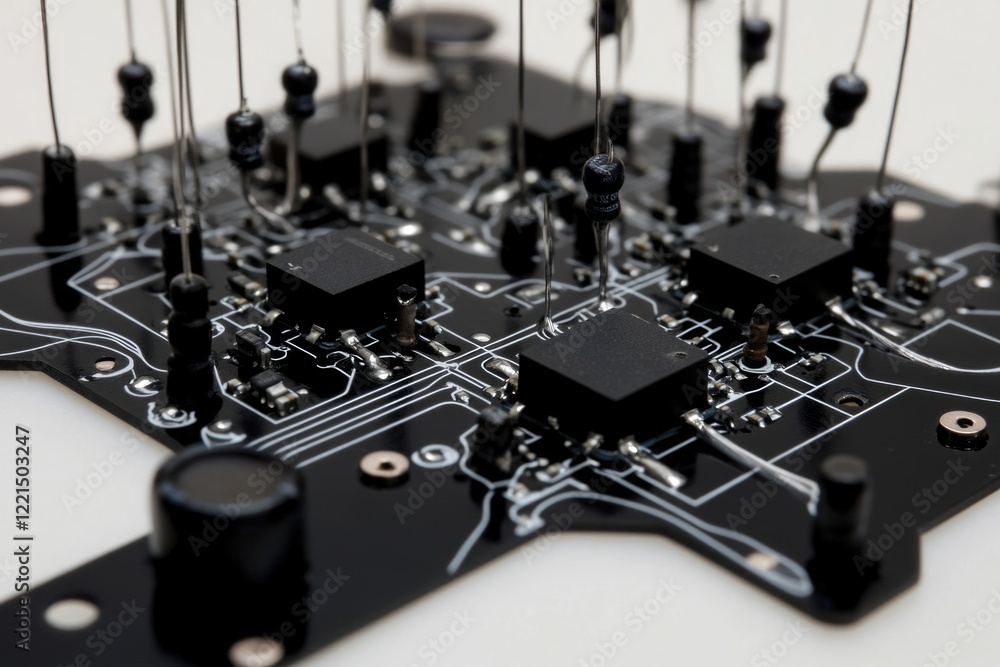 Poster a close-up view of a circuit board featuring various electronic components