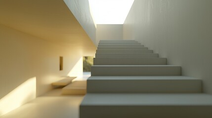 Modern minimalist stairs, sunlit interior,  peaceful zen background, home design