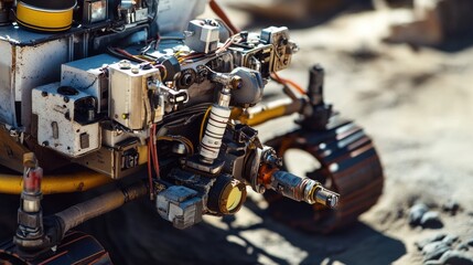 Fototapeta premium A close-up shot of a toy vehicle on a dirt ground, ideal for use in children's themes or product illustrations