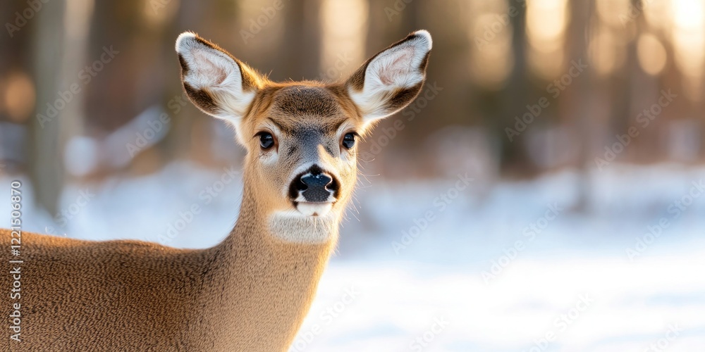 Poster a solitary deer stands calmly in a snowy forest its features sharply captured while the surrounding 
