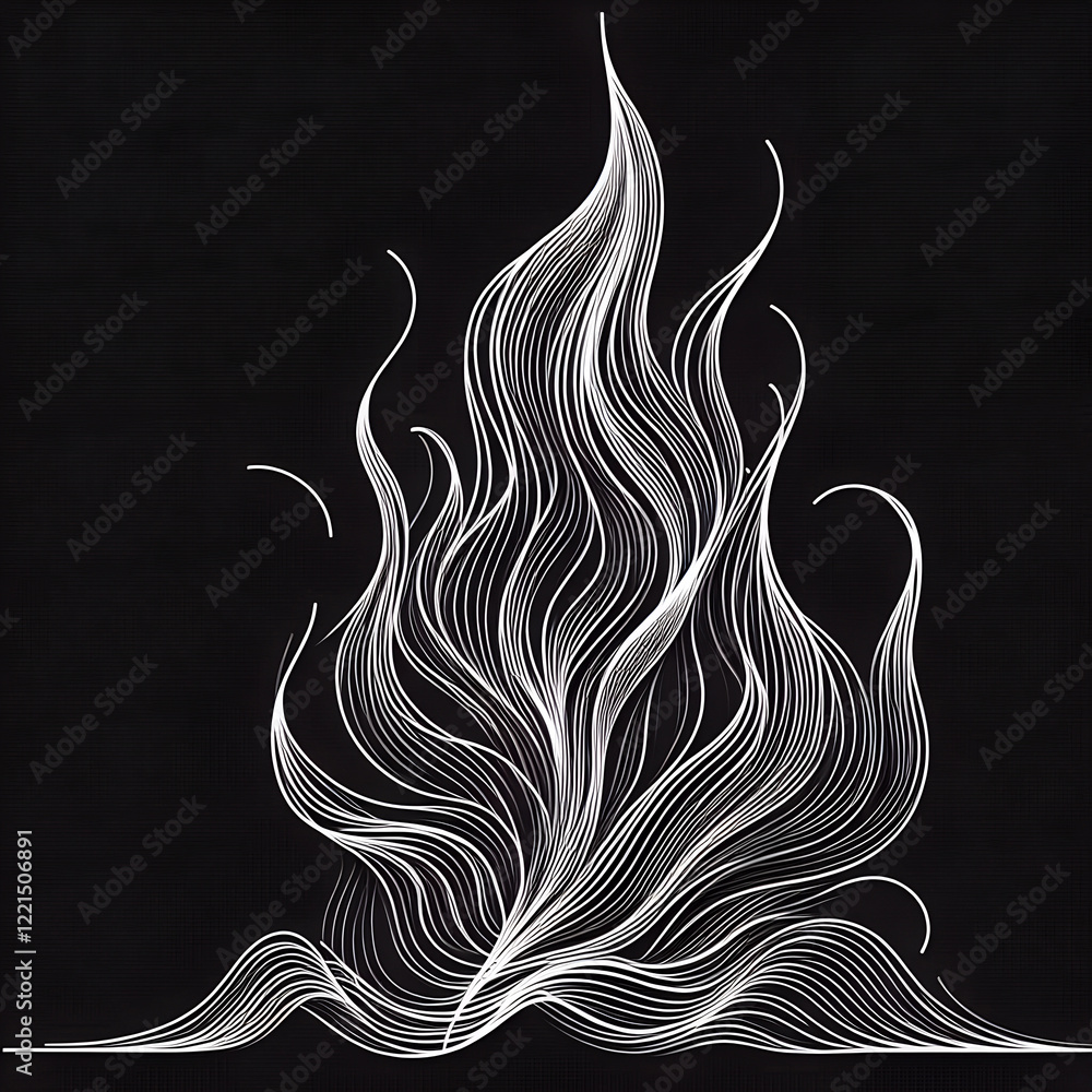 Poster flowing lines create a mesmerizing flame pattern against a deep dark background