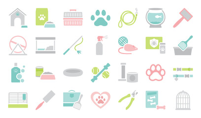 A set of pet supply themed icons
